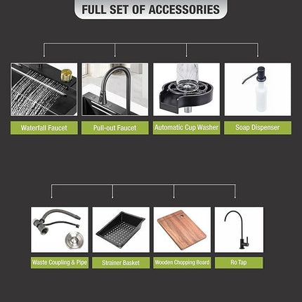 Waterfall Smart Kitchen Sink (24 x 18 x 9 Inches) | Heavy Stainless Steel Sink