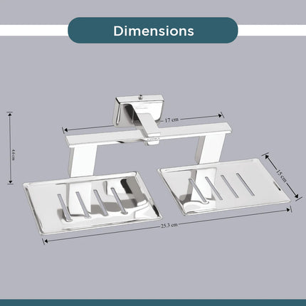 Evanex Stainless Steel Chrome Twin Soap Dish for Bathroom (26X13X6.3 CM)