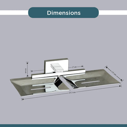 Evanex Stainless Steel Chrome Twin Soap Dish Holder for Bathroom (25.4X12.3X4 CM)