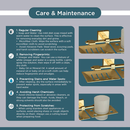 Evanex Stainless Steel Gold Soap Dish & Tumbler Holder for Bathroom (25.5X15X9.5 CM)