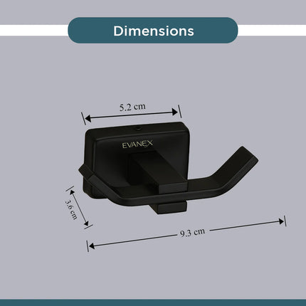 Evanex Stainless Steel Black Matt Robe Hook for Bathroom (9.3X5.2X3.6 CM)