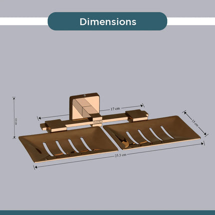Evanex Stainless Steel Rose Gold Twin Soap Dish for Bathroom (25.3X15X4.6 CM)