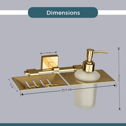 Evanex Stainless Steel Gold Soap Dish & Liquid Soap Dispenser for Bathroom (25.5X15X15.5 CM)