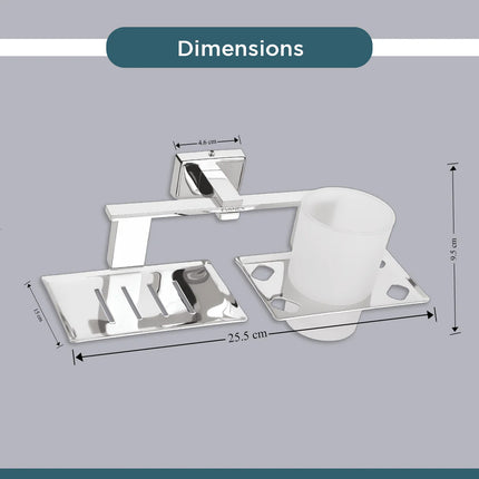 Evanex Stainless Steel Chrome Soap Dish & Tumbler Holder for Bathroom (25.8X13X9.5 CM)