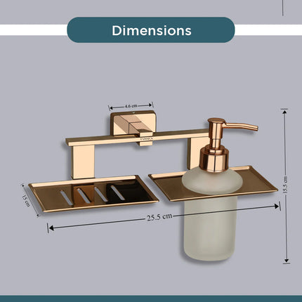Evanex Stainless Steel Rose Gold Soap Dish & Liquid Soap Dispenser for Bathroom (25.8X13X15.5 CM)
