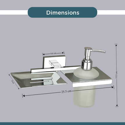 Evanex Stainless Steel Chrome Soap Dish & Liquid Soap Dispenser (25.4X12.3X15.5 CM)