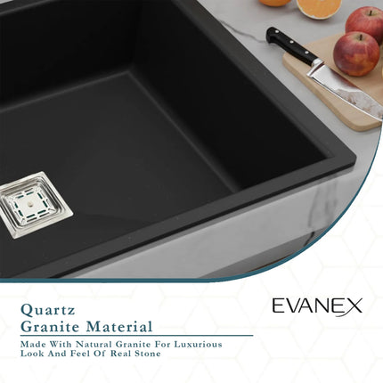 Quartz Single Bowl Kitchen Sink (24 x 18 x 9 Inches) ( Black)