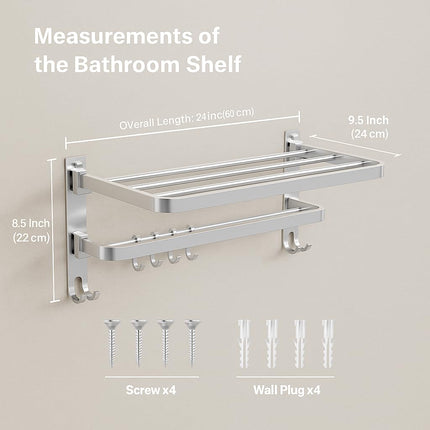Evanex Bathroom Foldable Shelves (Chrome Finish-24 Inch) | 304 Stainless Steel