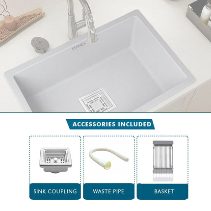 Quartz Single Bowl Kitchen Sink (24 x 18 x 9 Inches) ( Grey)