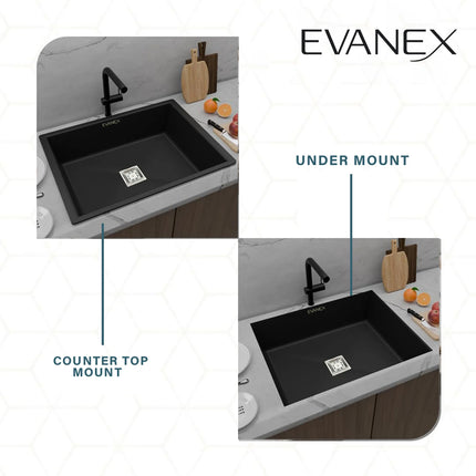 Quartz Single Bowl Kitchen Sink (24 x 18 x 9 Inches) ( Black)