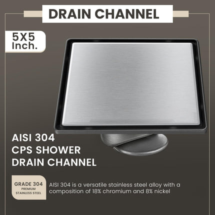 Sliver-Matt  Square Tile Insert Floor Drainer with Cockroach Trap (5X5 Inches)