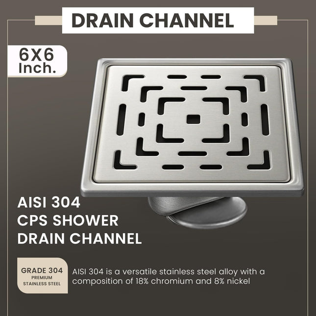 Sliver-Matt  Square Floor Drainer with Cockroach Trap (6X6 Inches)