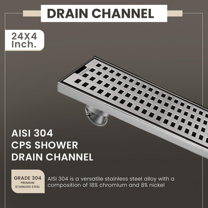 Sliver-Matt Shower Water Drain Channel with Cockroach Trap (24X4 Inches)