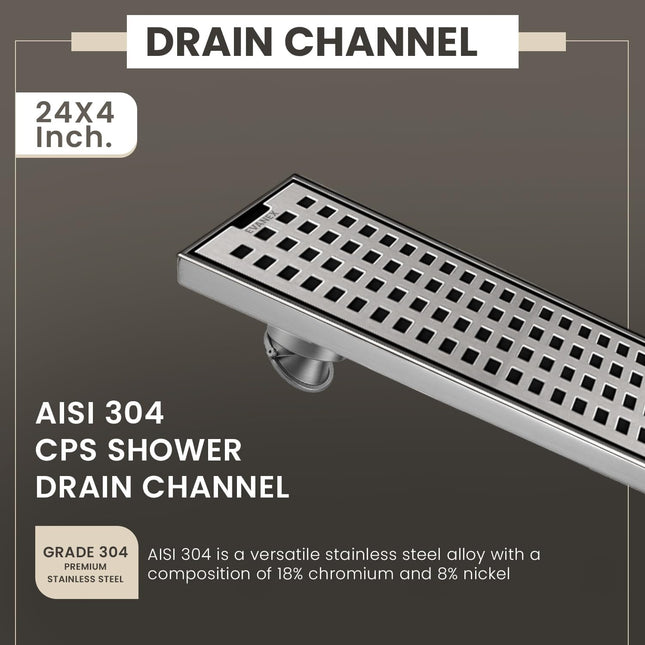 Sliver-Matt Shower Water Drain Channel with Cockroach Trap (24X4 Inches)