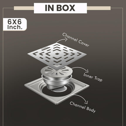 Sliver-Matt  Square Floor Drainer with Cockroach Trap (6X6 Inches)