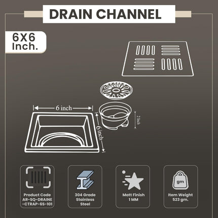 Sliver-Matt  Square Floor Drainer with Cockroach Trap (6X6 Inches)