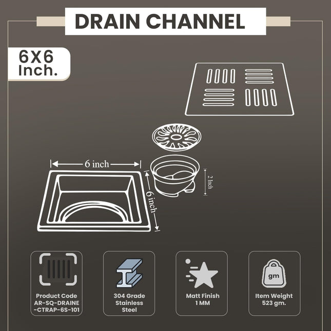 Sliver-Matt  Square Floor Drainer with Cockroach Trap (6X6 Inches)