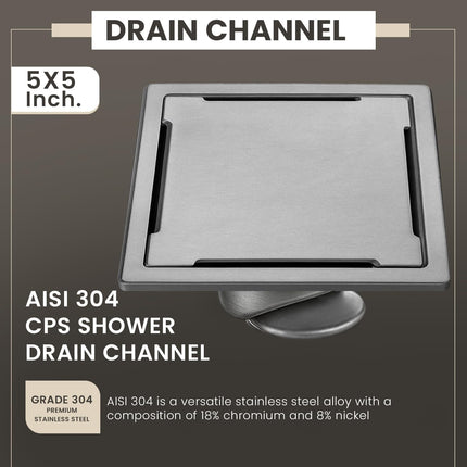 Sliver-Matt  Square Floor Drainer with Cockroach Trap (5X5 Inches)