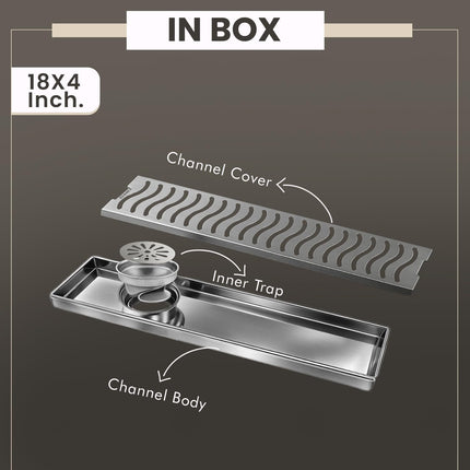 Sliver-Matt Shower Water Drain Channel with Cockroach Trap (18X4 Inches)