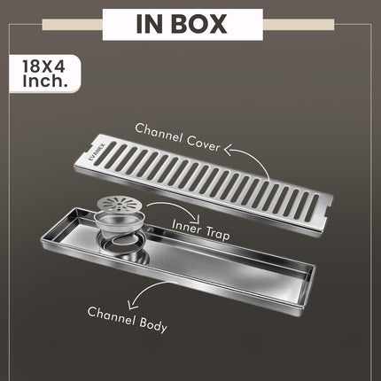 Sliver-Matt Shower Water Drain Channel with Cockroach Trap (18X4 Inches)