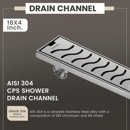 Sliver-Matt Shower Water Drain Channel with Cockroach Trap (18X4 Inches)