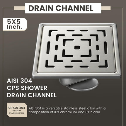 Sliver-Matt  Square Floor Drainer with Cockroach Trap (5X5 Inches)