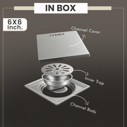 Sliver-Matt  Square Tile Insert Floor Drainer with Cockroach Trap (6X6 Inches)