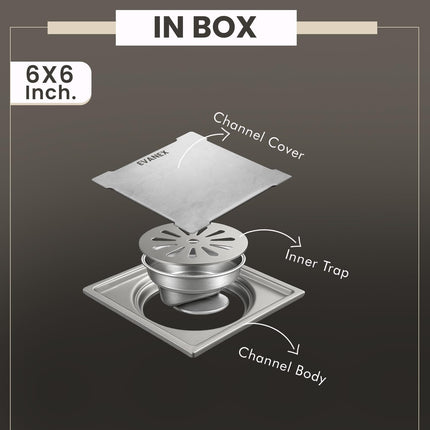 Sliver-Matt  Square Floor Drainer with Cockroach Trap (6X6 Inches)