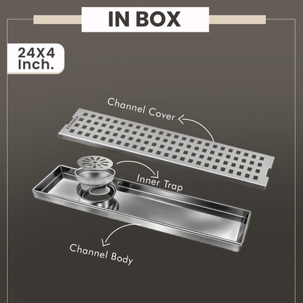 Sliver-Matt Shower Water Drain Channel with Cockroach Trap (24X4 Inches)