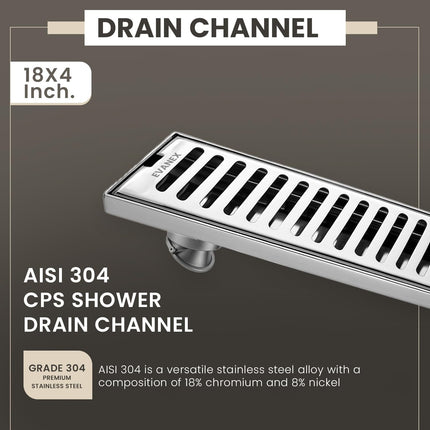 Sliver-Matt Shower Water Drain Channel with Cockroach Trap (18X4 Inches)
