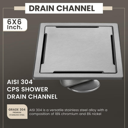 Sliver-Matt  Square Floor Drainer with Cockroach Trap (6X6 Inches)