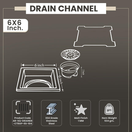 Sliver-Matt  Square Floor Drainer with Cockroach Trap (6X6 Inches)