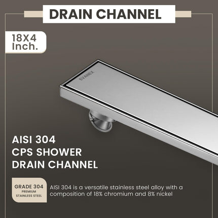 Sliver-Matt Tile Insert Shower Water Drain Channel with Cockroach Trap (18X4 Inches)