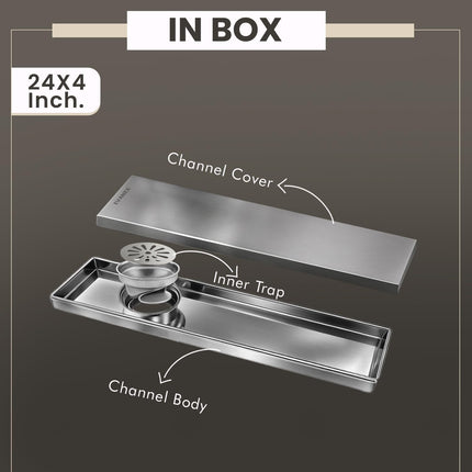 Sliver-Matt Tile Insert Shower Water Drain Channel with Cockroach Trap (24X4 Inches)