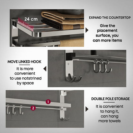 Evanex Bathroom Foldable Shelves (Chrome Finish-24 Inch) | 304 Stainless Steel