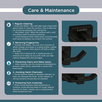 Evanex Stainless Steel Black Matt Robe Hook for Bathroom (9.3X5.2X3.6 CM)