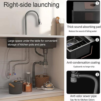 Waterfall Smart Kitchen Sink (37 x 18 x 9 Inches) | Double Bowl Heavy Stainless Steel Sink