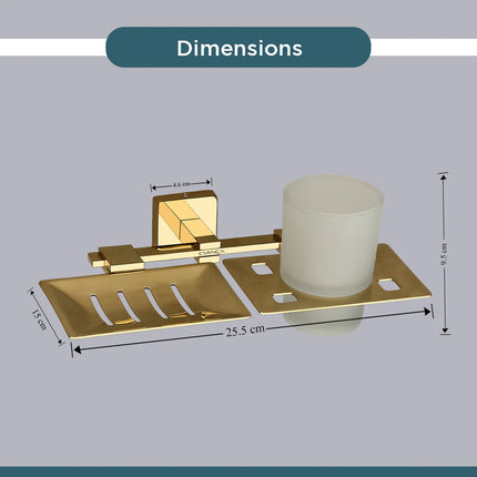 Evanex Stainless Steel Gold Soap Dish & Tumbler Holder for Bathroom (25.8X13X9.5 CM)