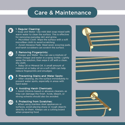 Evanex Stainless Steel Gold Towel Rack/Holder for Bathroom (63.5X22X10.5 CM)