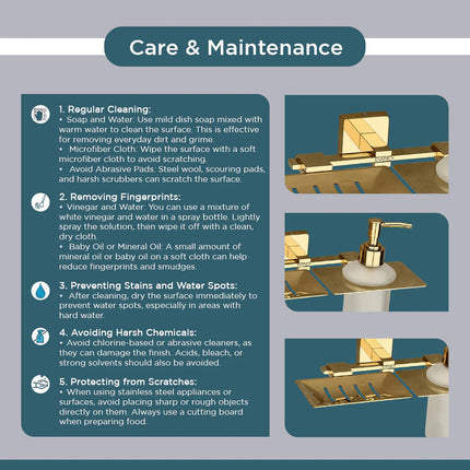 Evanex Stainless Steel Gold Soap Dish & Liquid Soap Dispenser for Bathroom (25.5X15X15.5 CM)