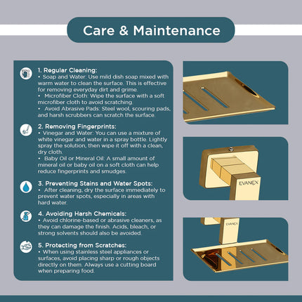 Evanex Stainless Steel Gold Soap Dish Holder for Bathroom (12.4X12.3X5.4 CM)