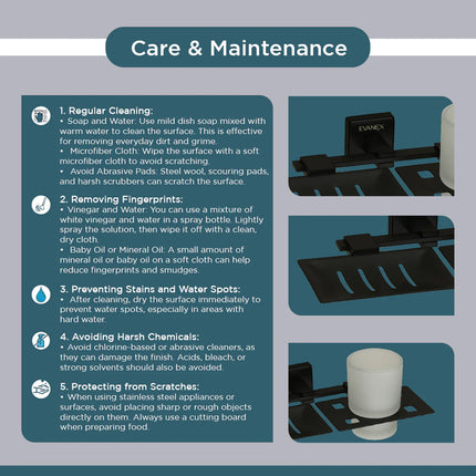 Evanex Stainless Steel Black Matt Soap Dish & Tumbler Holder for Bathroom (25.5X15X9.5 CM)