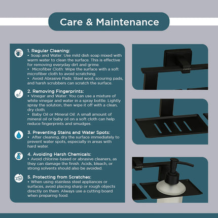 Evanex Stainless Steel Black Matt Soap Dish & Liquid Soap Dispenser for Bathroom (25.8X13X15.5 CM)