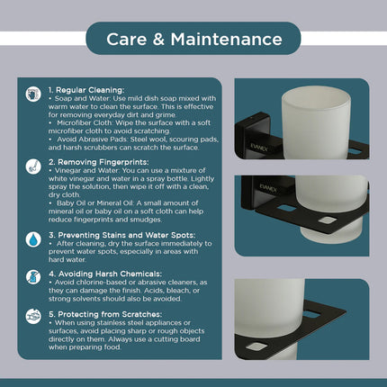 Evanex Stainless Steel Black Matt Tumbler Holder for Bathroom (12.5X12.3X9.5 CM)