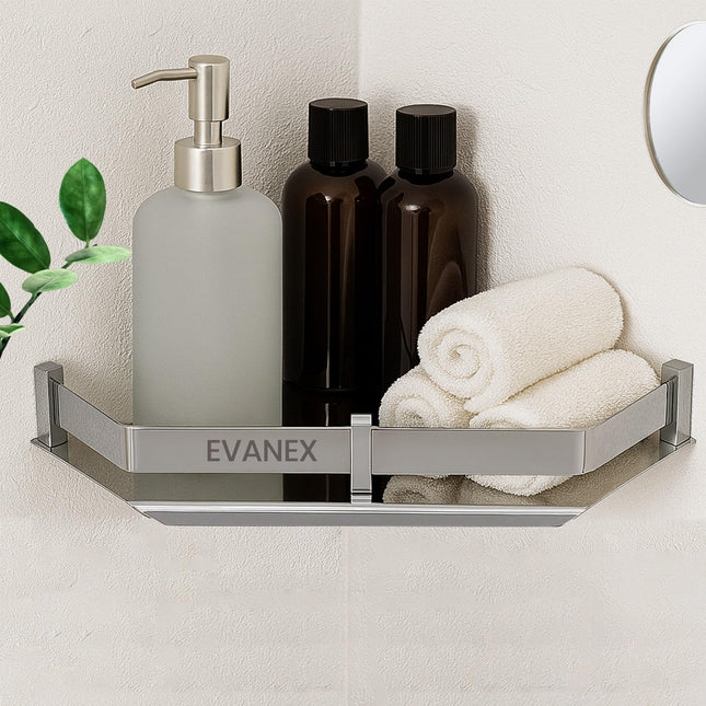 Evanex Bathroom Corner Shelf Diamond Cut Wall Mount (9x9 Inch)