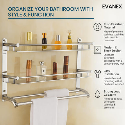 Evanex 2 Layer Bathroom Shelves | 304 Stainless Steel