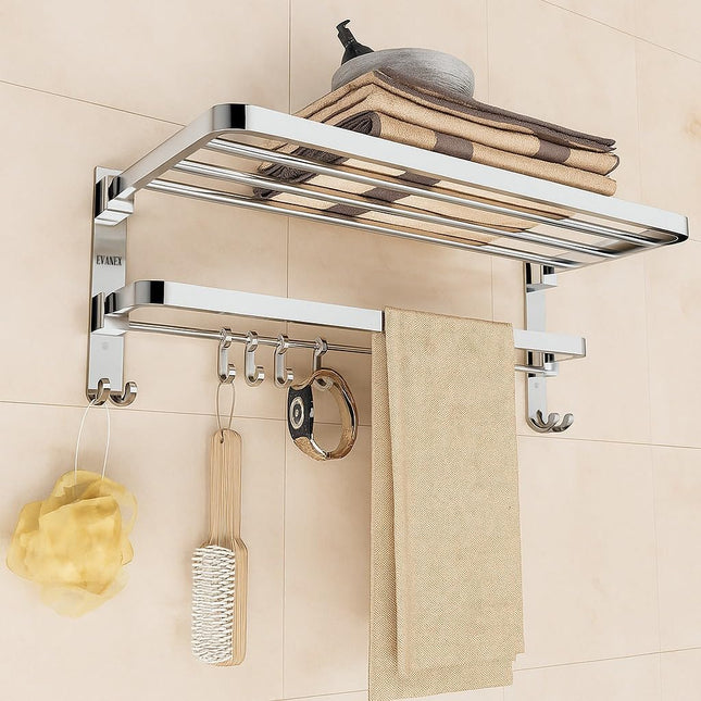 Evanex Bathroom Foldable Shelves (Chrome Finish-24 Inch) | 304 Stainless Steel