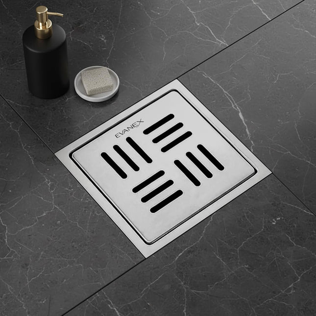 Sliver-Matt  Square Floor Drainer with Cockroach Trap (6X6 Inches)