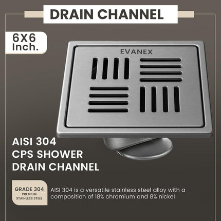 Sliver-Matt  Square Floor Drainer with Cockroach Trap (6X6 Inches)