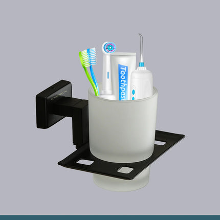 Evanex Stainless Steel Black Matt Tumbler Holder for Bathroom (12.4X12.3X9.5 CM)